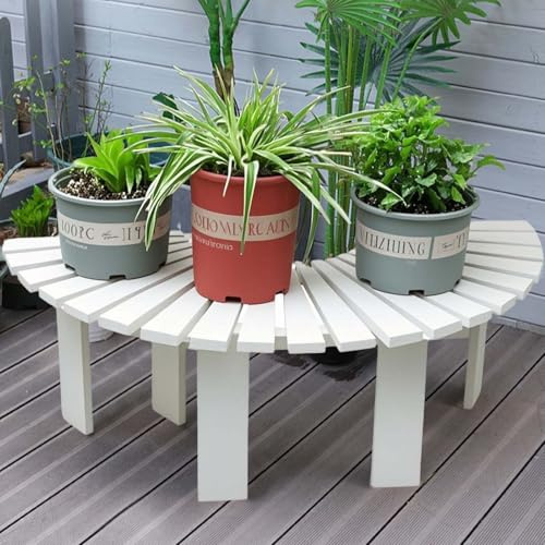 Banco de árbol para Patio resistente a la intemperie, bancos de jardín al aire libre, asiento de listones de madera sin respaldo para porche delantero, patio trasero, balcón(White (Half Round))