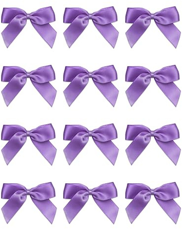 Italian Options Small Satin Ribbon Bows, Self Adhesive Bow Decorations for Crafts, Gift Wrap, Hampers, Hair Bows, Wedding Stationery, Floristry, Christmas, Cakes, Crafting, Lilac, 12 Pack, 5 cm