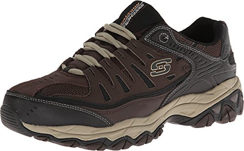 Skechers Men's Afterburn M. Fit Fashion Sneakers – Leather Upper, Memory Foam Insole, Rubber Outsole, Brown/Taupe, 11.5 X-Wide