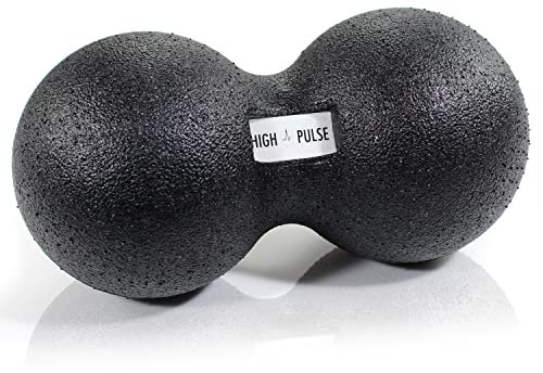 High Pulse® Massageball inkl. Übungsposter, Polypropylene – Doppelbal für eine gezielte, tiefenwirksame Massage und Regeneration der Muskeln im Nacken und Rücken (8 cm oder 12 cm) Schwarz