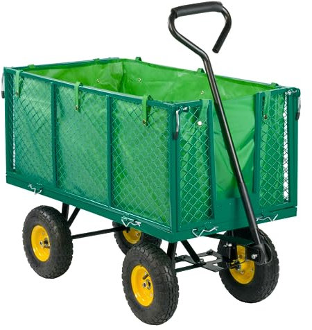 KCT Extra Large Heavy Duty 4 Wheel Garden Trailer Cart with Lining - Pull Along Outdoor Multi Purpose Gardening/Camping/Festival Trolley