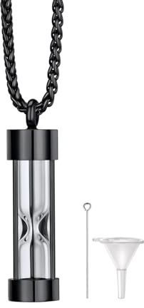 Richsteel Pendentif Cendres de Chien - Collier Sablier Urne - Collier Femme Acier Inoxydable Chaine Spiga Noir (Urne pour Chien) - Médaillon Funéraire