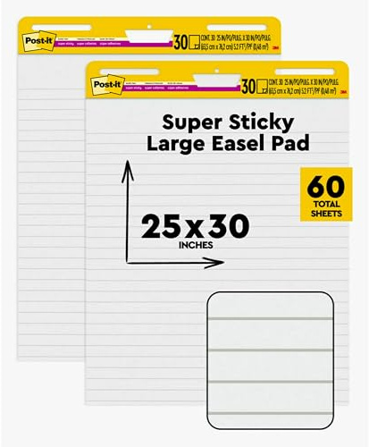 Post-it Super Sticky Easel Pad, 25 x 30 in, White Lined, 2 Pads