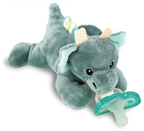 RaZbaby JollyPop Pacifier, Holder w/Detachable Baby Pacifier, Stuffed Animal RaZbuddy, All Ages 0M+, 100% Medical Grade USA Made Silicone, Machine Washable, Textured & Easy to Hold – Dragon