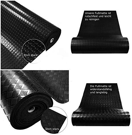 Gummiläufer Meterware alle 10 cm | 100cm breit 3mm stark | Gummimatten Außenbereich rutschfest | Gummimatten Meterware in Schwarz | Riffelblech Noppen (Checker, schwarz, 100 x 660 cm)