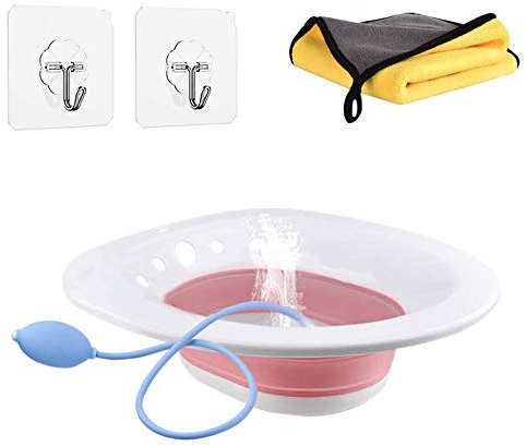 DMSELL Baño plegable para inodoro con descarga, asiento portátil para cuidado posparto y hemorroides con 2 ganchos para colgar (rosa)