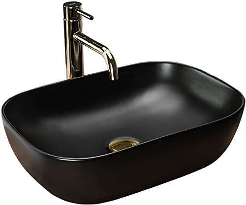 Rea Aufsatzwaschbecken Belinda Black Mat Waschtisch Handwaschbecken Waschschale Waschbecken für Badezimmer aus hochwertiger Keramik (Schwarz)