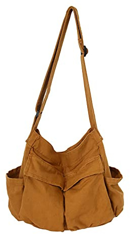 Bohemian Hipster Hobo Boho Hippie Crossbody Bag Purse Canvas Sling Bag Aesthetic Tote Large Handbags Fairy Grunge Bag (Orange)