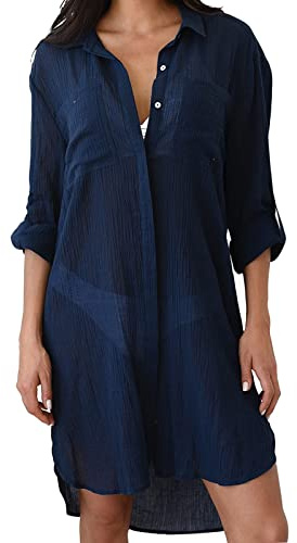 Jecarden Copricostume Donna Mare Vestito da Spiaggia Donna Bikini Cover Up Poncho da Spiaggia Donna Estivo pareos Vestito Estivo Donna Elegante Costume da Bagno Spiaggia Copertura Maglietta Blu Navy