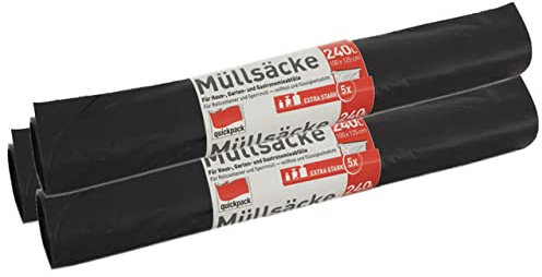 GERLINOVA - Schwarze Müllsäcke - Extra Stark & Reißfest - XXL Müllsack - 240 Liter (100 x 125cm) - 3er Pack 15 Tüten