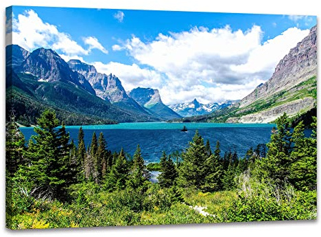 SKASNFAI Lake Wall Art Scenic Nature Canvas Prints National Park Framed Artwork Pictures for Living Room (12x16 inch)