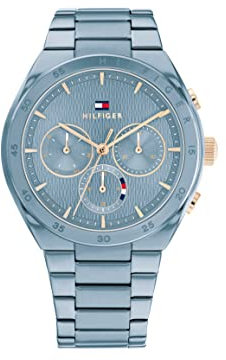 Tommy Hilfiger Montre Analogique Multifunction à Quartz pour Femme avec Bracelet en Acier Inoxydable Bleu - 1782576
