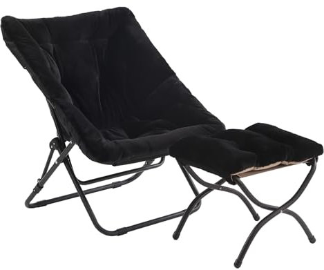 Tiita Folded Chair with Ottoman, Soft Faux Fur Oversized Folding Accent Chair,Lazy Chair, Metal Frame Moon Chair for Bedroom, Living Room, Dorm Rooms, Garden and Courtyard