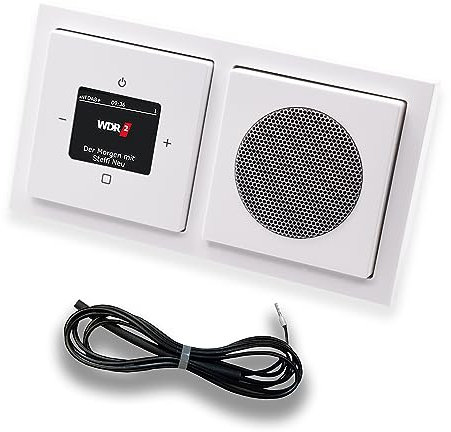 Busch Jäger DAB+ (DAB PLUS) Unterputz Radio 8215U-101 Future Linear Studioweiß, Set mit Lautsprecher, Abdeckungen, Rahmen + 0,9 m EBROM Wurfantenne zur Empfangsoptimierung - 8215 U – 101