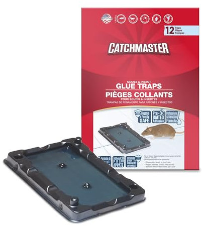 Catchmaster Piège à Souris Collante 12x – Solution Efficace Anti-Rongeurs – Colle Pré-Appâtée – Adhésif Puissant – Attrape Souris Collant pour Insectes