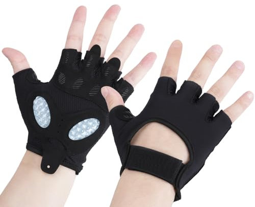 DoocliB Damen Fitness Handschuhe, Rutschfester Silikon,Sporthandschuhe für Damen,Atmungsaktive Trainingshandschuhe mit Mikrofasergewebe, Gym Gloves (Schwarz-L)