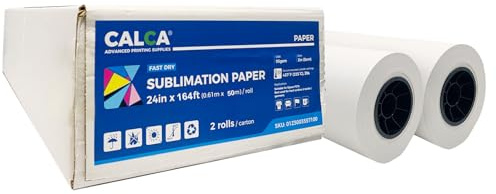 CALCA 2 Rolls 24in Dye Sublimation Paper Roll 2 Core for E)*pson F570, Fast Dry Sublimation Paper 24in x 164ft Heat Transfer Paper Roll 95gsm (24in x 164ft x 2Rolls)