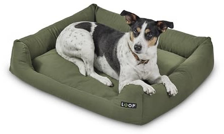 Loop Orthopädisches Hundebett Grün L für große Hunde - Recyceltes Flockenfüllmaterial, Waschbarer, robuster Baumwollbezug mit soliden Reißverschlüssen, Allergikerfreundlich, Indoor/Outdoor