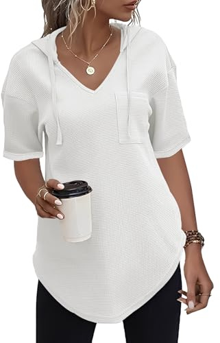 Cuptacc Sweat a Capuche Femme Col V Sweat Hoodie Manche Longue Automne Hiver Top Blouse Chic et élégant
