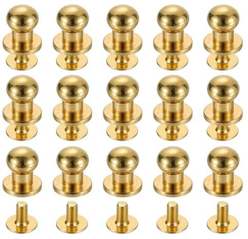 sourcing map 15Sets Brass Ball Head Stud Rivets, 6mm Dia. Screw Back Button Nipple Rivet for DIY Leathercraft, Golden