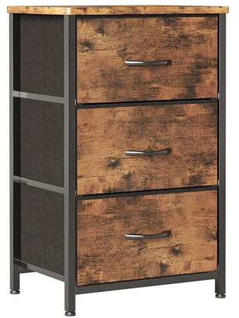 CAIYUN Mesita de noche con 3 cajones de tela, armario estrecho para dormitorio, salón y pasillo, tablero de madera, ahorro de espacio, color negro, diseño moderno