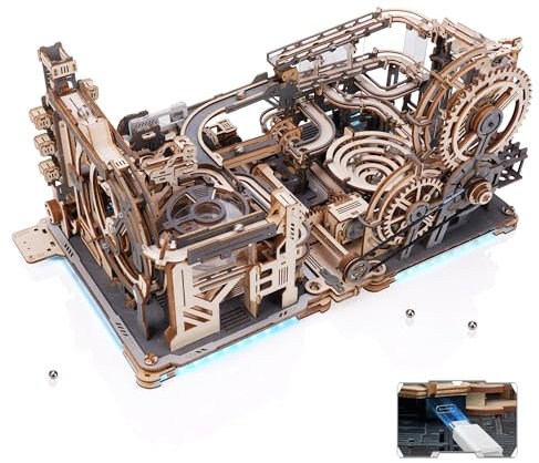 ROKR Kugelbahnen Kombi-Set 3D Puzzle Erwachsene Modellbausätze Geschenkidee für Männer Marble Spaceport & Night City & Link Pack