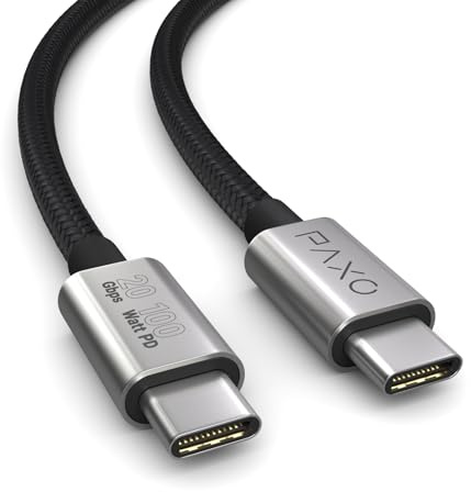 PAXO 1cm 100W USB C to C monitor cable USB 3.2 Gen2x2 20 Gbps supports 4k @ 60 Hz video and PD 3.0 fast charging cable for MacBook and laptop, black
