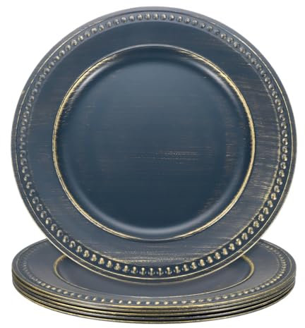sourcing map 6 sottopiatti vintage sfusi, 33 cm, in plastica, con perline per piatti piani, set di piatti rotondi, per matrimoni, feste, eventi, decorazione da tavolo, blu