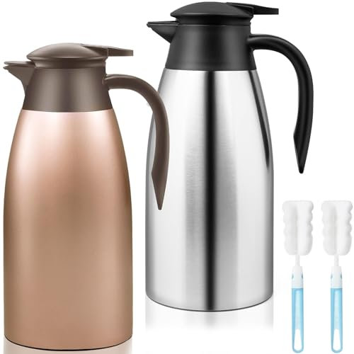 2 Pack 2L Thermal Coffee Carafe Jug, Double Walled Insulated Vacuum Coffee Pot, Stainless Steel Thermal Carafe with Handle Heat & Cold Retention for Tea Water Juice Drinks