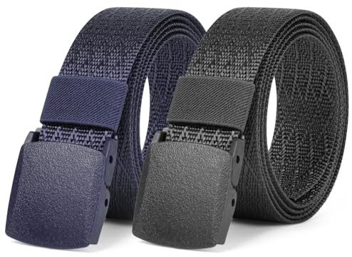 Aomig Nylonbälte, 2 st canvas bälte utan hål för män, rutmönster herrbälte, för jeans, fritidsbyxor (svart)