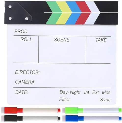 Ardoise de film en bois de 30 x 27 cm avec surface effaçable à sec, 4 marqueurs inclus pour cinéastes, réalisateurs et photographes