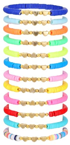 CIATBYYJ 12Pcs Colorful Friendship Bracelets, Love Heart Bead Bracelets bulk, Bohemian Beaded Stretch Bracelet Elastic Layering for arty Favors, Bridesmaid, Bride Party Gifts
