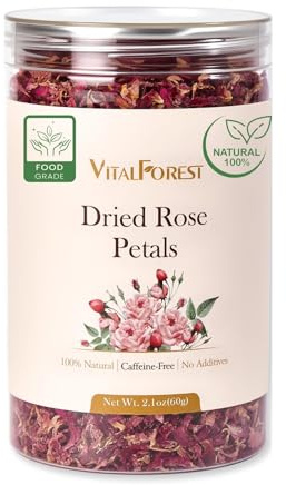 Dried Rose Petals Edible, 2.1oz (60g) Food Grade Rose Petals Tea– Culinary Roses Petals for Tea, Drinks, Baking & Cocktails, Edible Flower Petals for Cake Decorating, Desserts