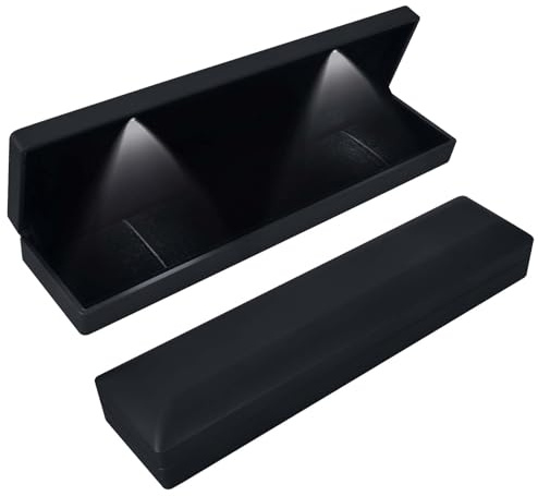 Scatola per Collane con LED, Velluto Scatola di Gioielli, Scatola Bracciale Lunga con Luce a LED, Confezione Regalo di Stoccaggio Gioielli, per Collana Braccialetti Cofanetto, 23 * 5.5 * 3.5cm, Nero