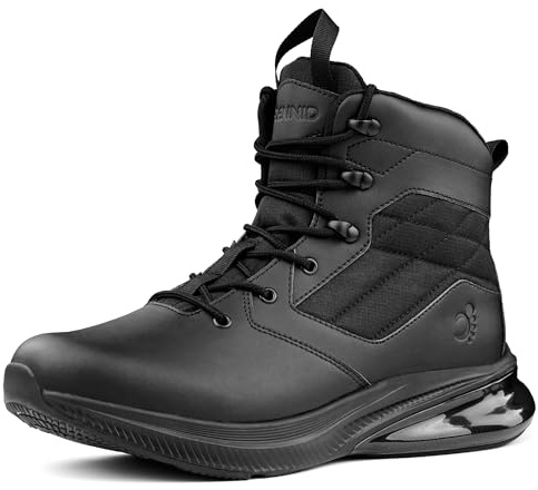 CENNID Botas de Trabajo Tácticas Militares para Hombre Impermeable con Cremallera Plantillas Ortopédicas Botas de Combate de Motocicleta, Negro 45 EU