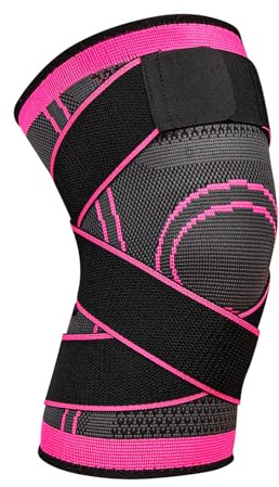 Fefod Kniebandage für Damen Männer, Kompression Kniestütze mit Riemen für Knieschmerzen, Arthritis, Meniskusriss, ACL, Orthopädische Einstellbares Bandage Knie für Fussball,Laufen,Sport,(Rosa, L)