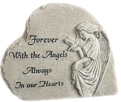 ZSKunity Angel Heart Memorial Stone, Forever With the Angels Garden Grave Marker, Outdoor Resin Comfort Stone for Pet or Human Loss, Religious Sympathy Gift (White)