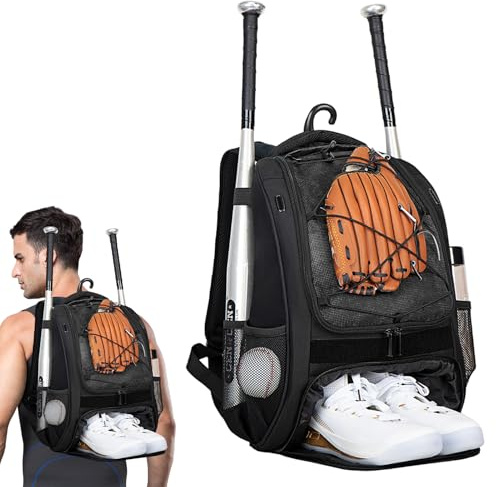 Baseball ryggsäck - Heavy Duty Sports Gear Bag | Rymlig baseball bat väska med ventilerad skoficka, justerbara remmar och delar för badar, handskar, hjälmar, pojkar och vuxna övningsspel