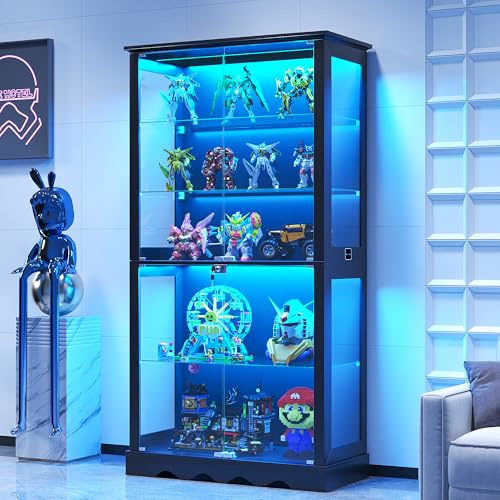 180cm Glass Display Cabinets with 3 Color Lights for Collectibles Bookcases