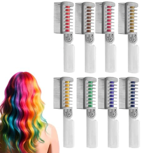 8/10 Pettini Coloranti Per Capelli Con Gessetti, Pettini Coloranti Temporanei,Lavabile Tintura,Sicuri Per Bambini E Ragazzi,Per Carnevale,Feste,Natale,Halloween,Compleanni (8 colori)