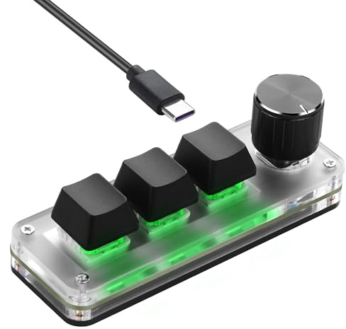 SinLoon Mini clavier mécanique programmable avec 3 touches et 1 bouton rotatif pour les raccourcis macro | Configuration PC pour une utilisation multi-appareils | Clavier macro portable et remplaçable