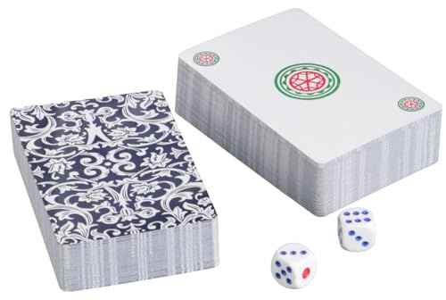 Mahjong spelset – 144 resor förtjockade Mahjong spelkort |traditionellt | ahjong med 2 tärningar för nyårsfest rekreation spelkort för semester
