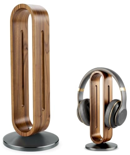 Hahorpa Soporte Auriculares Mesa de Madera, Soporte Cascos Gaming de Madera Maciza y Aluminio, Soportes Auriculares Gaming con Base Antideslizante para Auriculares AirPods MAX, Bose, Sony, Deco