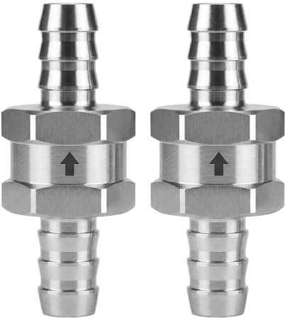 2 Piezas Válvula Antirretorno 8mm/10mm, Válvula de Retención de Combustible de Aleación de Aluminio con 4 Abrazaderas, Válvula Unidireccional para Gasoil Diesel Agua Automóvil Barco Motocicleta (10mm)
