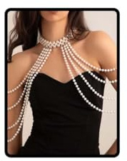 Wedity Pearl Bead Body Chain Necklace, Multilayer Shoulder Drape Chain,Bridal Wedding Necklaces Arm Chain,Adjustable Jewelry for Women