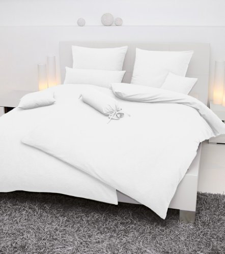 Janine Bettwäsche Seersucker Uni Piano 200x220 cm inklusive 2X Kissenbezüge 80x80 cm weiß