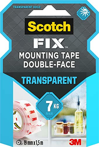 Scotch-Fix Cinta de montaje transparente 4910C-1915-P, 19mmx1,5m, 1 rollo/pack (el embalaje puede variar)