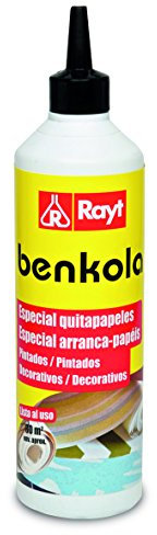 Rayt 496-07 Benkola Quitapapeles: producto para retirar papeles pintados y decorativos. Diluir en agua dependiendo del tipo de papel: 5 a 10 litros de agua por botella. 500 gr