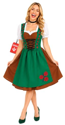 Fun Shack Oktoberfest Dirndlklänning för Dam, Grön Bayersk Folkdräkt med Förkläde, Maskerad Temafest Karneval, XL