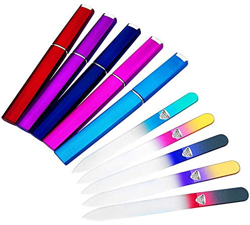 Bona Fide Beauty Kit de Manicura de 5 Piezas – Lima de Vidrio – Lima de Uñas para Manicura con Estuches – Set de Manicura, Limas Suaves y Precisas – Limas de Vidrio Checo Premium